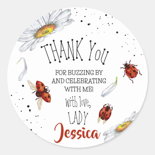 Sticker Rond Ladybug fête d'anniversaire merci (Devant)