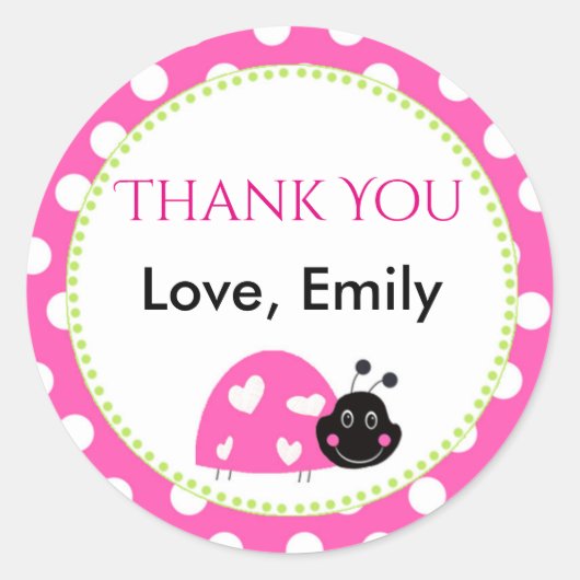 Sticker Rond Ladybug Hot Pink Green Cadeau Favoriser Pois Étiqu (Devant)