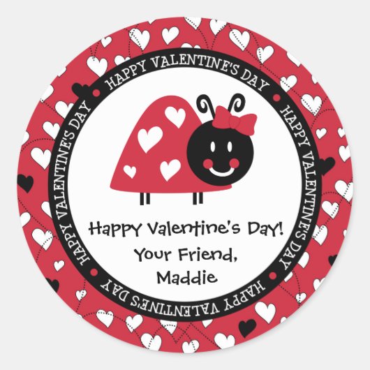 Sticker Rond Ladybug Valentine Day Hearts Party Favoriser (Devant)