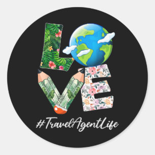 Sticker Rond L'Agent De Voyage Love Jour des terres Mondial Sau