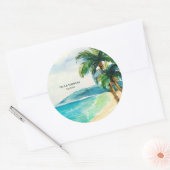 Sticker Rond Lagon de plage tropical | Palm Tree Paradise Maria (Enveloppe)