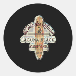Sticker Rond Laguna Beach Vintage Retro Perdu Surf Si