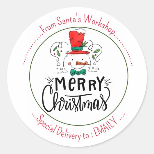 Sticker Rond Laisse-le neiger. Joyeux visage de Snowman (Devant)