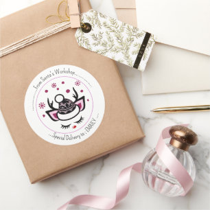 Sticker Rond Laisse-le neiger. Joyeux visage Unicorn Joyeux Noë