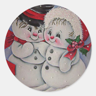 Sticker Rond Laisse-le neiger. Snowman, sa petite amie