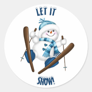 Sticker Rond Laisse-Le Neiger ! Snowman Skier