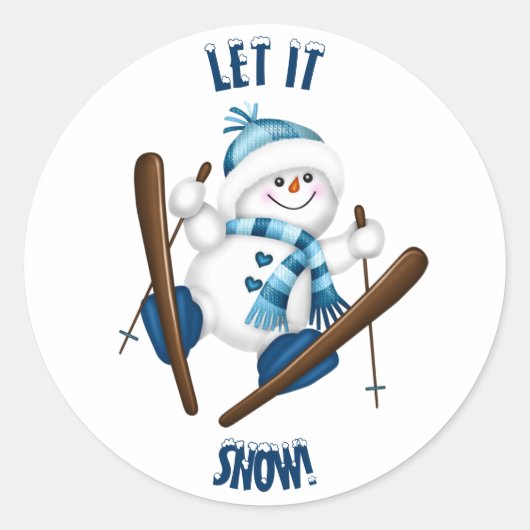 Sticker Rond Laisse-Le Neiger ! Snowman Skier (Devant)