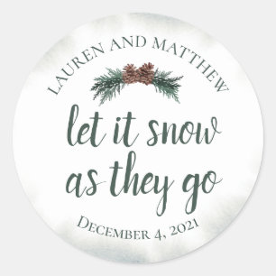 Sticker Rond Laisser Il Neige Alors Qu'Ils Aller Mariage Envoye