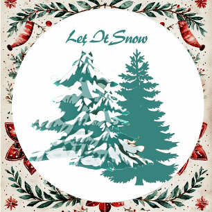 Sticker Rond Laisser la neige aquarelle hiver Noël Bois