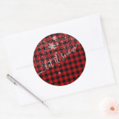 Sticker Rond Laisser la neige Script Buffalo Plaid Joyeux Noël (Enveloppe)