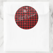 Sticker Rond Laisser la neige Script Buffalo Plaid Joyeux Noël (Sac)