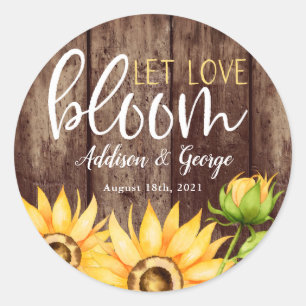 Sticker Rond Laisser l'amour fleurir mariage tournesol Favorise