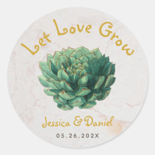 Sticker Rond Laisser l'amour grandir Succulent mariage botaniqu