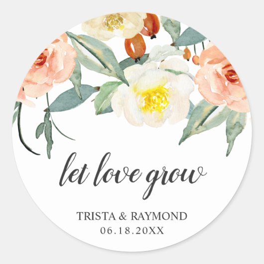 Sticker Rond Laisser L'Amour Graver Fleur Mariage Favoriser (Devant)