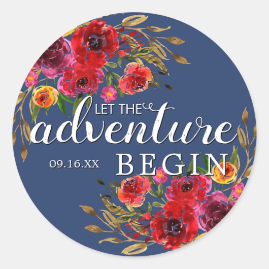 Sticker Rond Laisser l'aventure commencer Floral w Date (Devant)