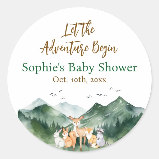 Sticker Rond Laisser l'aventure commencer le Baby shower forest (Devant)