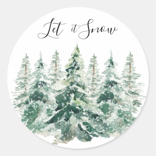 Sticker Rond Laisser Neige Aquarelle Pins de Noël Arbres (Devant)