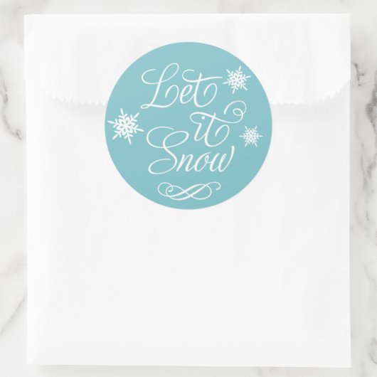 Sticker Rond Laisser tomber le script blanc sur flocon de neige (Sac)