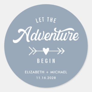 Sticker Rond Laissez L'Aventure Commencer Dusty Blue Mariage