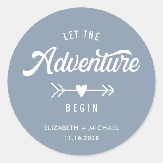 Sticker Rond Laissez L'Aventure Commencer Dusty Blue Mariage (Devant)