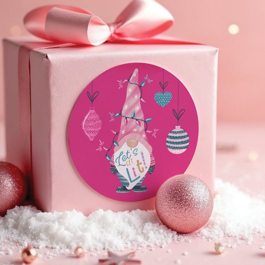 Sticker Rond Laissons-nous s'amuser brillant Gnome lumières de