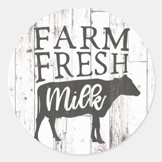 Sticker Rond Lait de vache frais de ferme blanc bois campagne f (Devant)