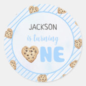 Sticker Rond Lait et biscuits Bleu 1er anniversaire (Devant)