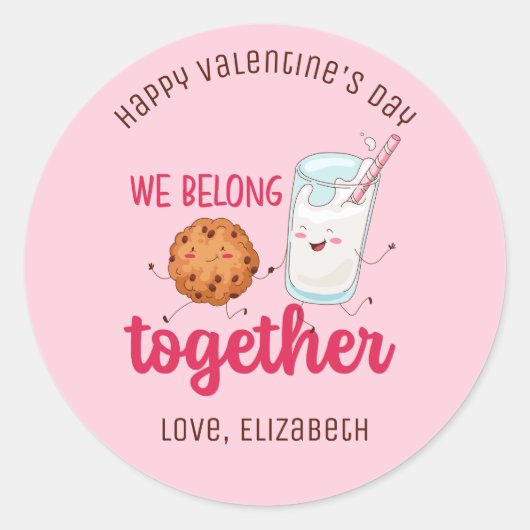 Sticker Rond Lait et biscuits Enfants mignons Saint Valentin ro (Devant)