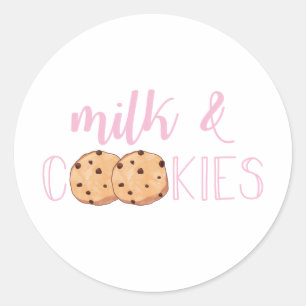 Sticker Rond Lait et biscuits Fête d'anniversaire rose