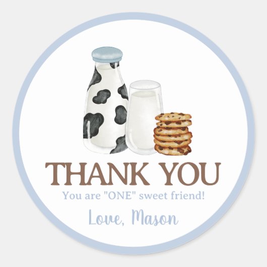 Sticker Rond Lait et biscuits Première fête d'anniversaire Invi (Devant)