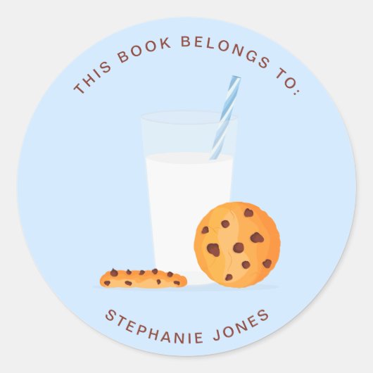 Sticker Rond Lait et cookies Ce livre appartient à (Devant)