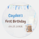 Sticker Rond Lait Et Cookies Fête De Premier Anniversaire (Devant)