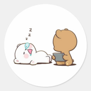 Sticker Rond Lait et oreille mocha dormant