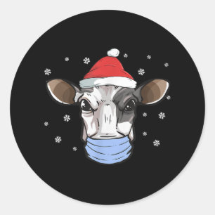 Sticker Rond Lait Vache Père Noël Visage Masque Laitier Noël