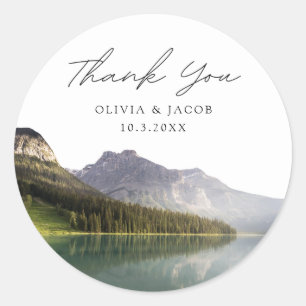 Sticker Rond Lake Placid Wedding Favor Photo Merci