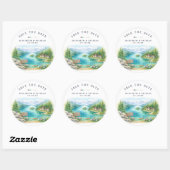 Sticker Rond Lake Tahoe Watercolor Save the Date Wedding  (Feuille)