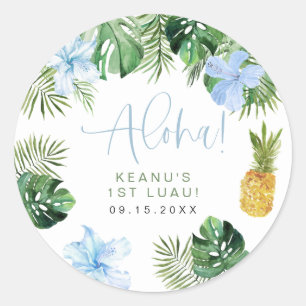 Sticker Rond LALANI Tropical Blue Hibiscus Luau 1er anniversair