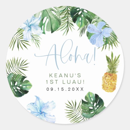 Sticker Rond LALANI Tropical Blue Hibiscus Luau 1er anniversair (Devant)