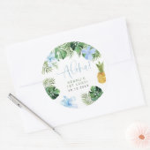 Sticker Rond LALANI Tropical Blue Hibiscus Luau 1er anniversair (Enveloppe)
