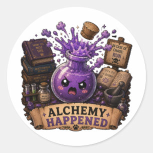 Sticker Rond L'alchimie s'est produite Flacon de potion mignon 