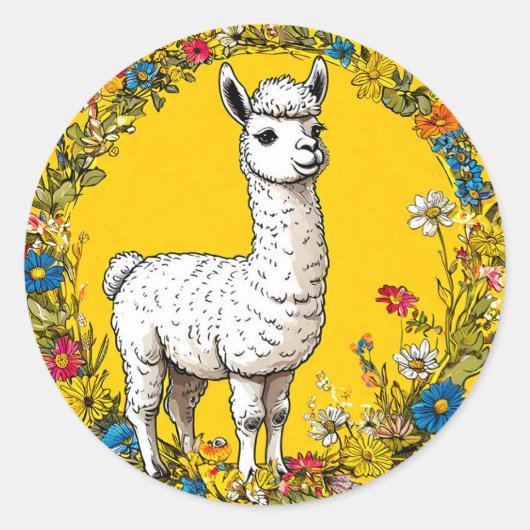 Sticker Rond Lama blanc joyeux (Devant)
