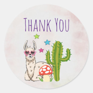Sticker Rond Lama cool en Merci lunettes de soleil en forme de 