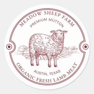 Sticker Rond Lamb à mouton rustique Logo Farm Field Classic Rou