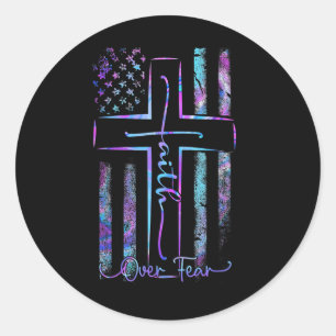 Sticker Rond L'Amérique Nous Fient Drapeau Foi Sur La Peur Priè