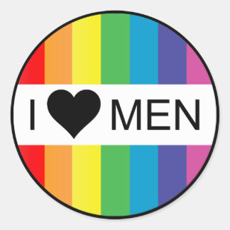 Sticker Rond l'amour arc-en-ciel. je coeur les hommes.