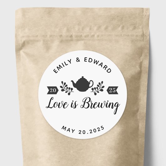 Sticker Rond L'amour brasse le Mariage Tea Favor Logo