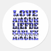 Sticker Rond L'amour dans différentes langues Coeurs bleus (Devant)