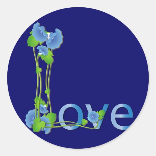 Sticker Rond L'amour dans les fleurs bleues (Devant)