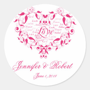 Sticker Rond L'amour dans n'importe quelle langue en Enveloppe