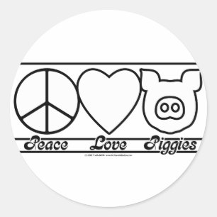 Sticker Rond L'Amour de la Paix et les Piggies